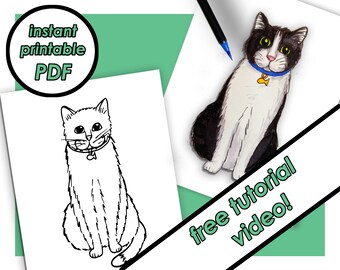 Printable Cat Coloring Page for Kids, Coloring Sheets, PDF pictures, Color-Along Videos Included