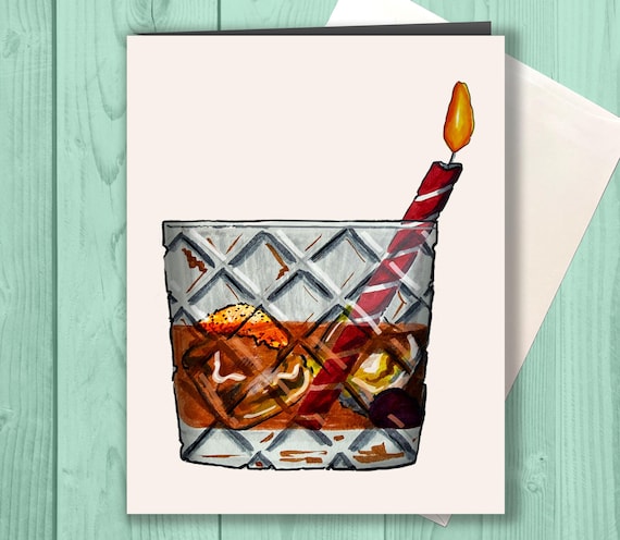 Birthday Card for Him – Old Fashioned Whiskey Cocktail Card