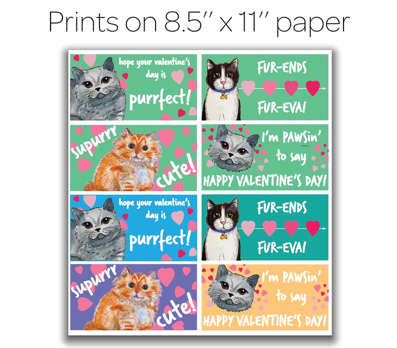 Printable Cat Valentines for Kids, PDF, for School - Etsy