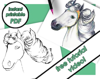 Printable Horse Coloring Page for Kids, Coloring Sheets, PDF pictures, Color-Along Videos Included