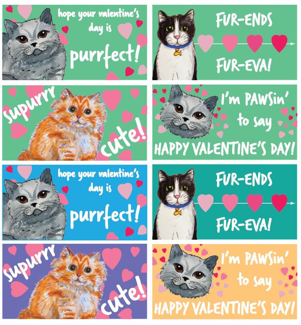 Printable Cat Valentines for Kids, PDF, for School - Etsy