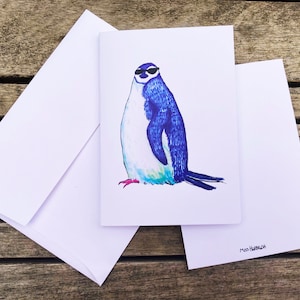 Penguin with sunglasses note cards with white envelopes (set of 12)