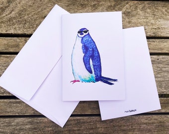 Penguin with sunglasses note cards with white envelopes (1 single card)