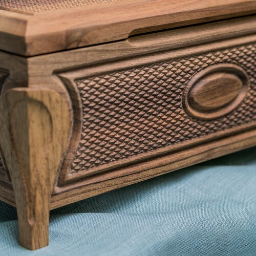 Walnut Custom Jewelry Box Womens Jewelry Box With Lid On Legs Vintage Jewelry Box Handmade Carved Wood shops Box Wooden Jewelry Box Wooden Box