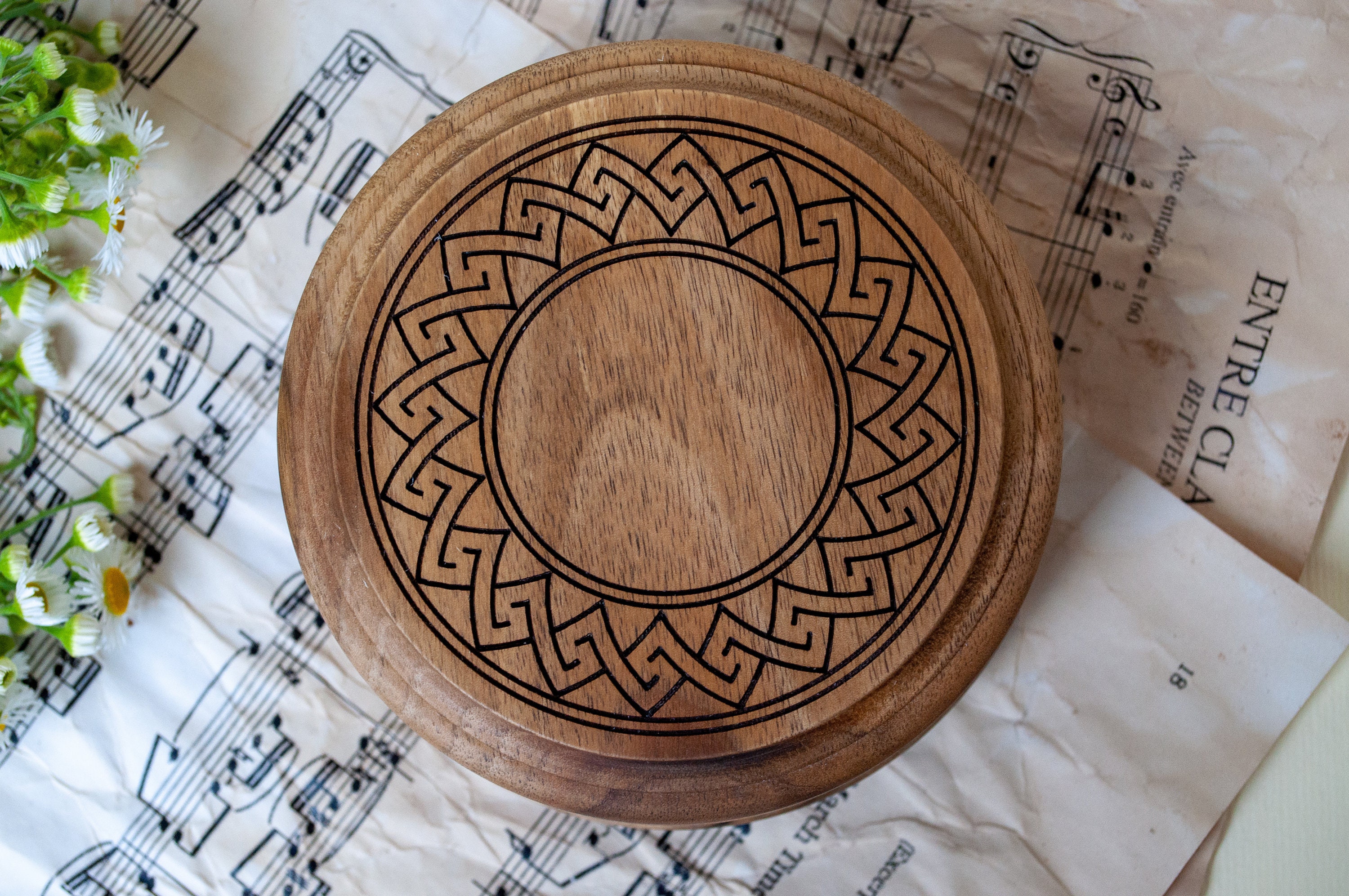 Small carved round wooden personalized jewelry box with velvet Etsy