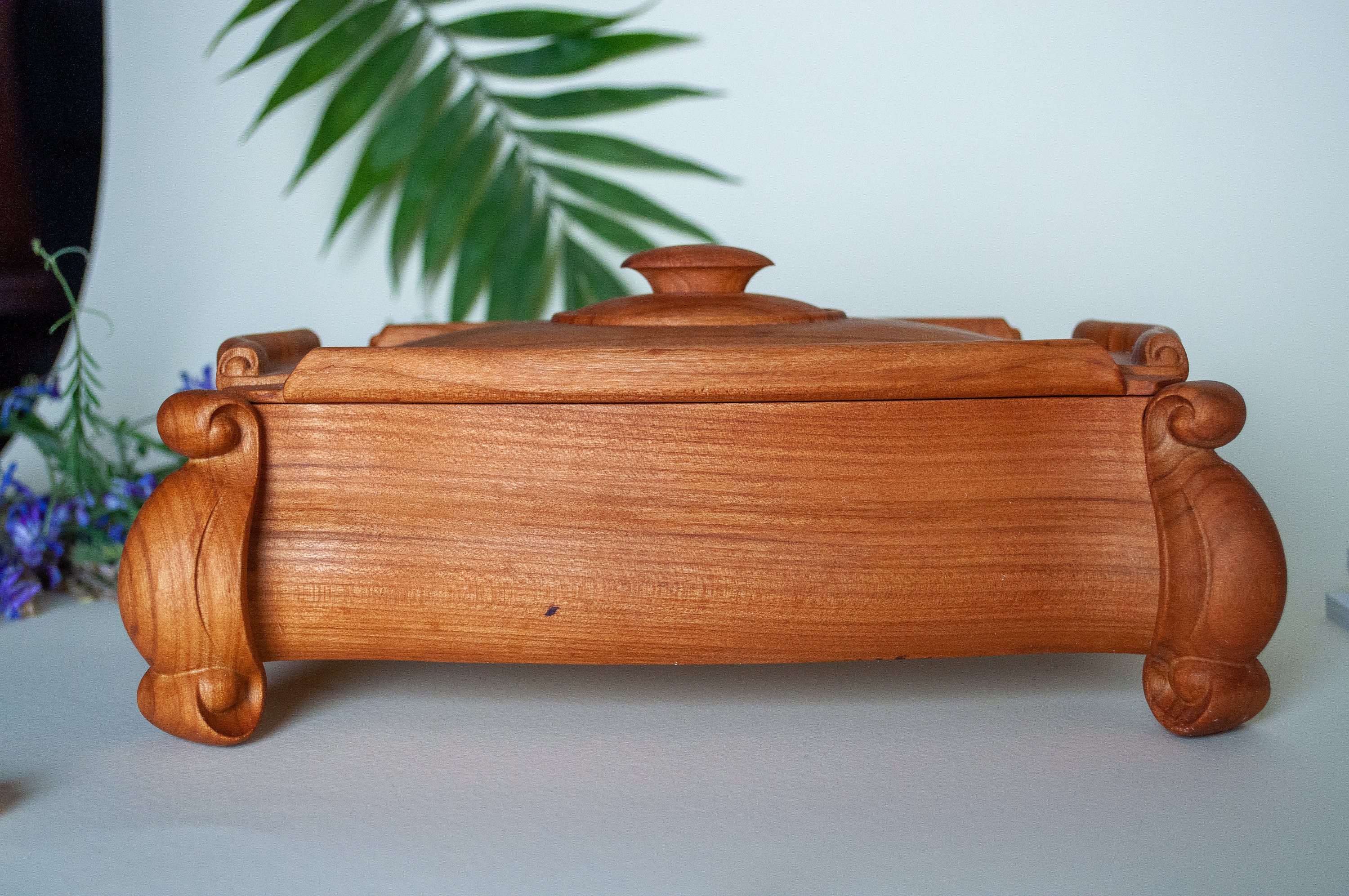 This carved custom jewelry box on legs with removable lid and Etsy