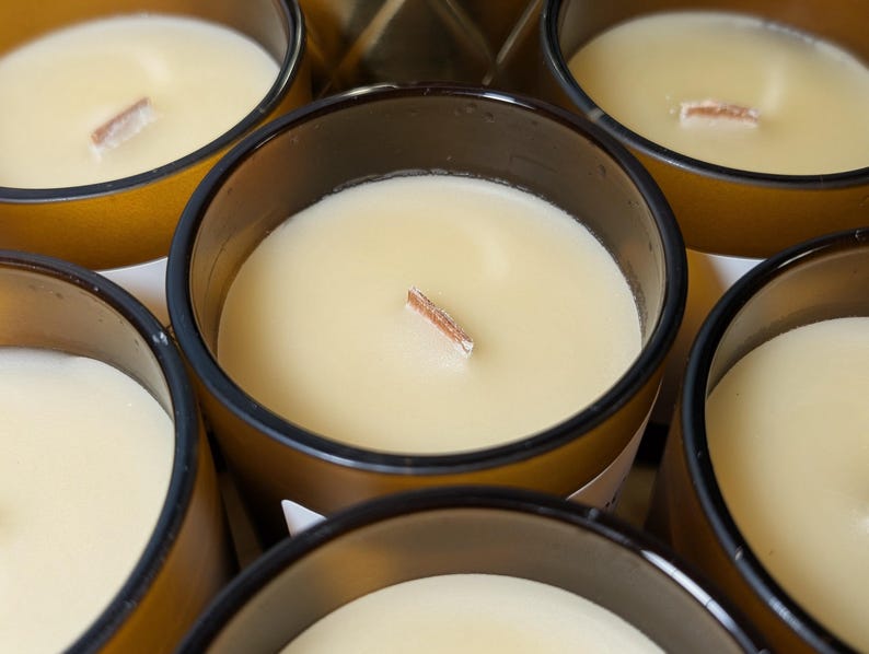 Handmade Wood Wick Candle ~ Organic Beeswax ~ Clean Oil 5oz ~ Clear Frosted Jar image 11