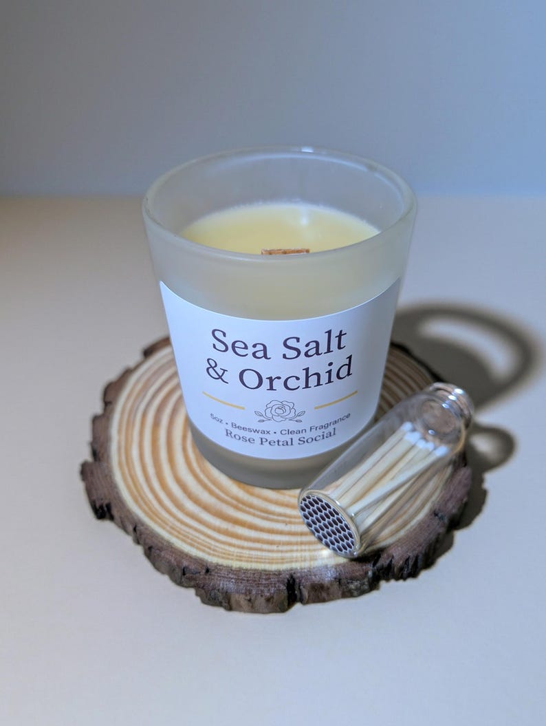 Handmade Wood Wick Candle ~ Organic Beeswax ~ Clean Oil 5oz ~ Clear Frosted Jar image 4