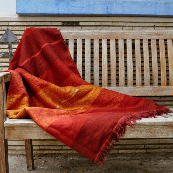 Red Moroccan Cactus Silk blanket handwoven, Handmade Sofa top, Wall covering, Traditional Bedspreads, Handmade Berber blanket