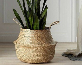 Bathroom storage basket, laundry basket, natural fiber wicker pot