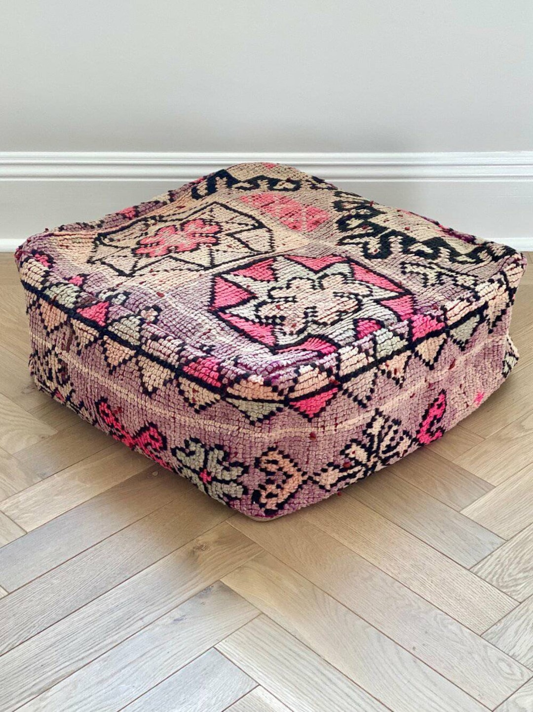 VINTAGE MOROCCAN POUF Vintage Floor Pillow-wool Pouf - Etsy