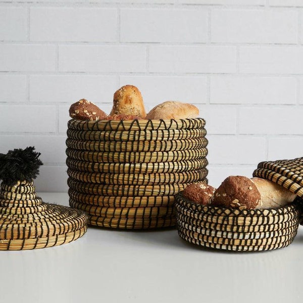 Moroccan basket Moroccan basket Berber storage basket hand woven vintage straw bread basket in black