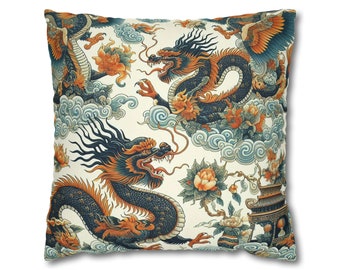 Chinoiserie Throw Pillow Cover | Dragons Pillow Case | Asian Decor | Throw Pillow | Oriental Pillows | Dragon Cushion | Accent Pillow