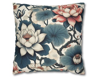 Housse de coussin chinoiserie | Coussin décoratif Lotus | Oreillers orientaux | Taie d'oreiller florale | Fleur Chinoiserie | Étui décoratif pour jeté de fleurs