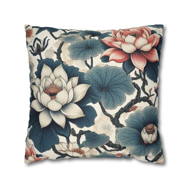 Chinoiserie Throw Pillow Cover | Lotus Throw Pillow | Oriental Pillows | Floral Pillow Case | Chinoiserie Flower | Flower Throw Accent Case