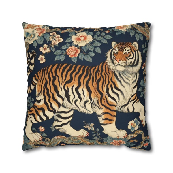 Chinoiserie Throw Pillow Cover | Tiger Pillow Case | Asian Themed Throw Pillows | Oriental Pillows | Animal Throw Pillow Cover | Asian Decor
