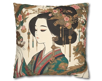 Copertura per cuscino cineserie / Cuscino ragazza asiatica / Cuscini orientali / Cuscino cinese / Stile asiatico / Cuscini a tema asiatico