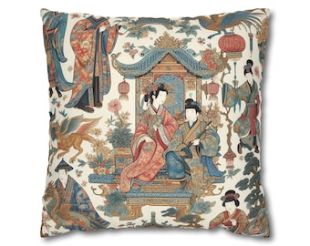 Chinoiserie Throw Pillow Cover | Chinese Figure Decor | Oriental Pillows | Throw Pillow Case | Asian Home Decor |Chinese Throw Accent Case