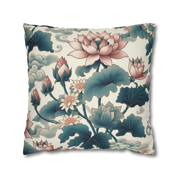 Chinoiserie Throw Pillow Cover | Lotus Throw Pillow | Oriental Pillows | Floral Pillow Case | Chinoiserie Flower | Flower Throw Accent Case