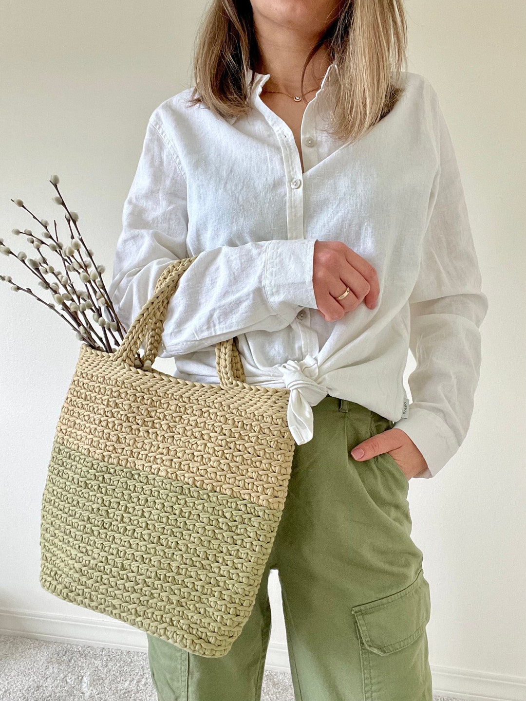 Crochet Tote Bag, Handmade Market Bag, Beach Bag, Everyday Bag