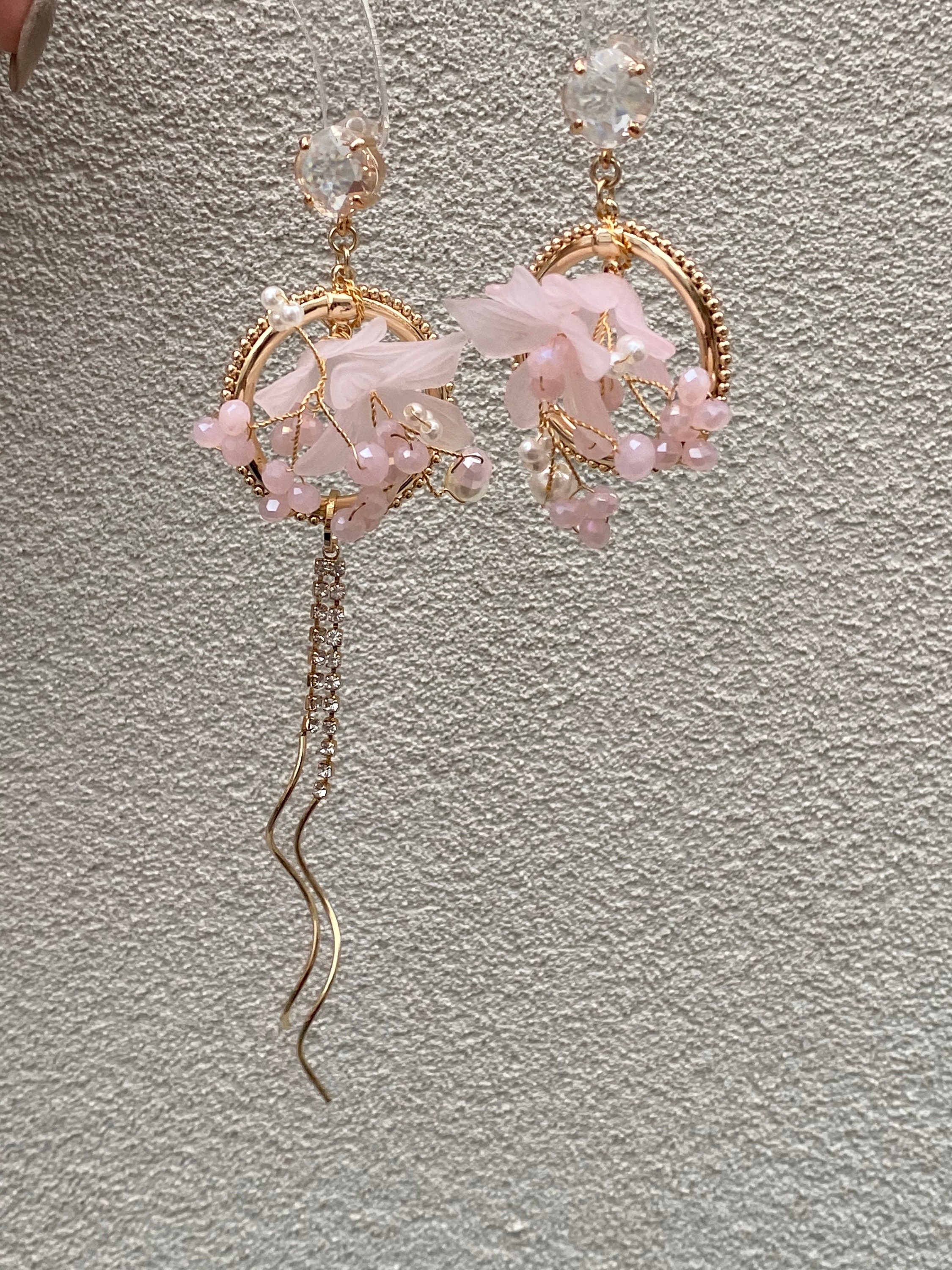 Ancient Chinese style earrings 925 silver ear stud pink flower | Etsy