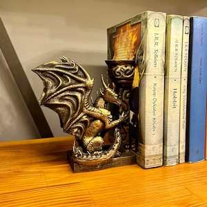 Dragon Bookend Set |  | Hand Painted 3D Printed Book Holder