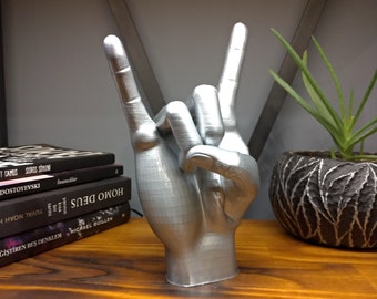 Metal Hand Sculpture | Rock Sign Statue |  Rock'n'roll Hand Statue | Hand Decor on Tabletop,Desk | Trendy Gift for Rock Lovers