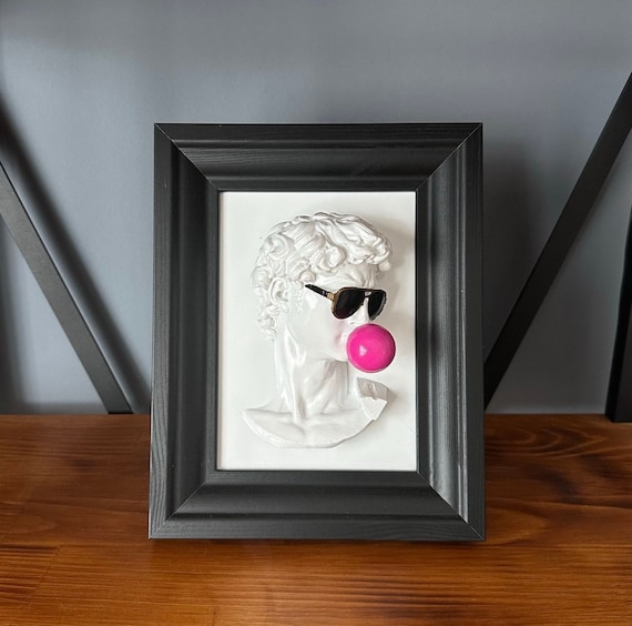 David Wall Art |Pop Art Gummy Figure | Michelangelo's David Framed Statue | Head Sculpture | Modern Art Unique Home Decoration Gift