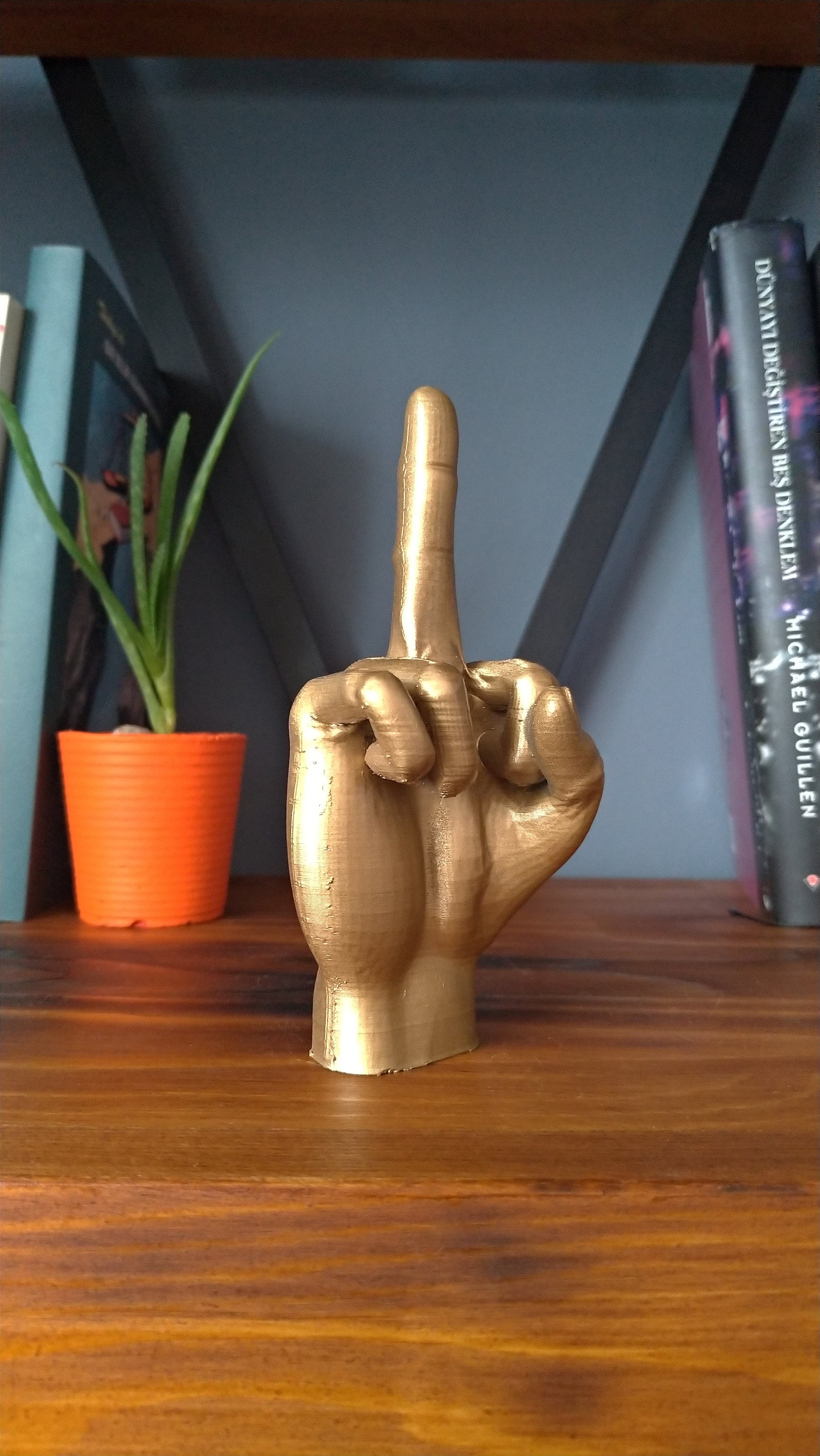 Middle Finger Statue | Gold Hand Sculpture | Fuck You off Sign