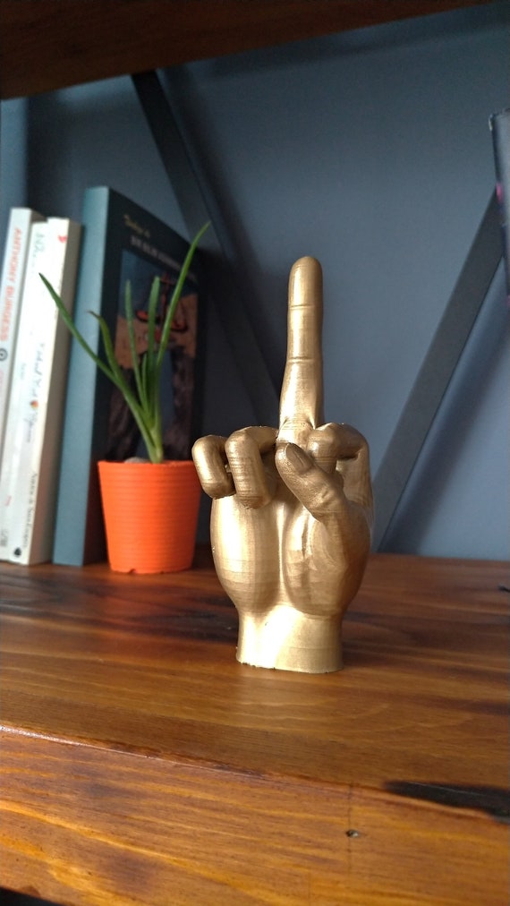 Middle Finger Statue | Gold Hand Sculpture | Fuck You off Sign