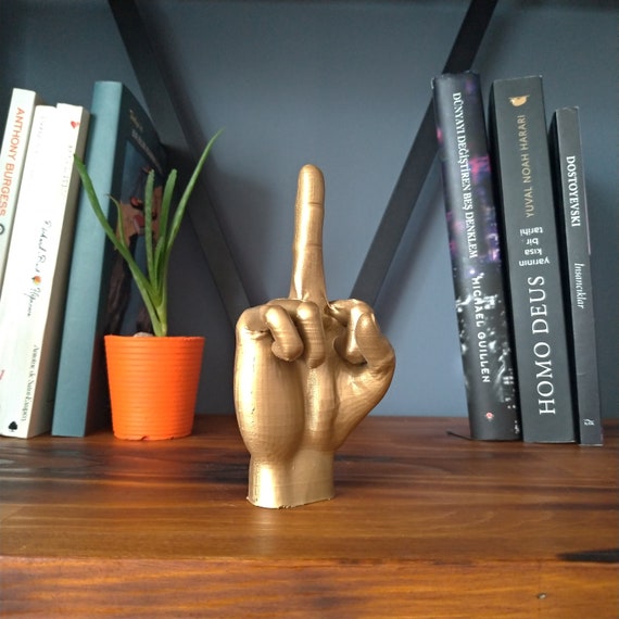 Middle Finger Statue | Gold Hand Sculpture | Fuck You off Sign