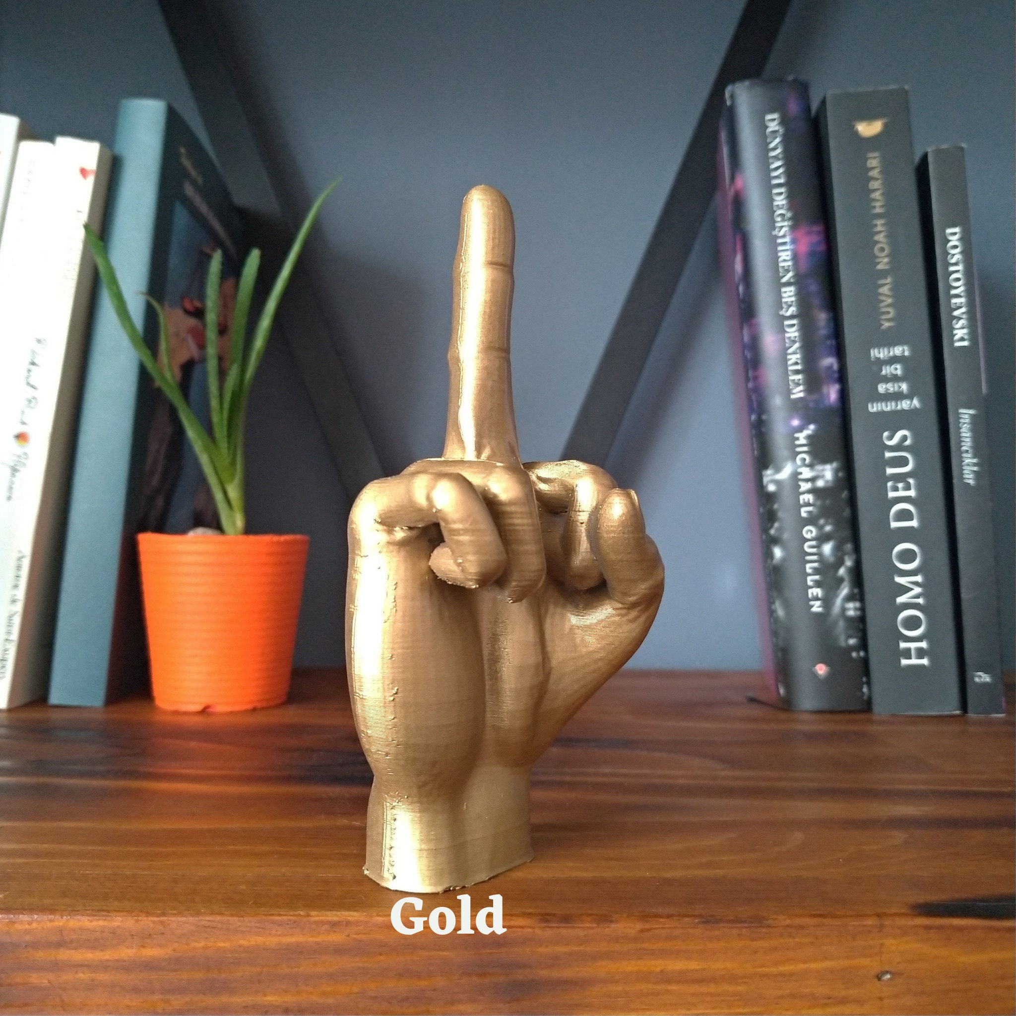 Middle Finger Statue | Gold Hand Sculpture | Fuck You off