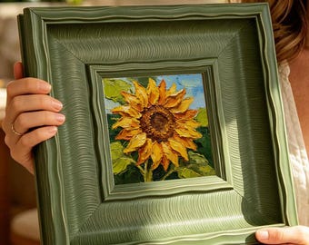 Original Sunflower Oil Painting Print Wooden Framed Wall Art