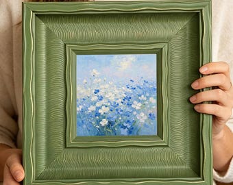 Original Blue Meadow Flowers Wooden Framed Wall Art Print