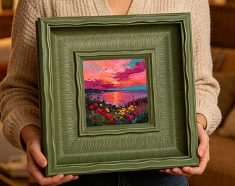 Impressionist Sunset Beach Floral Framed Art Print Wall Decor