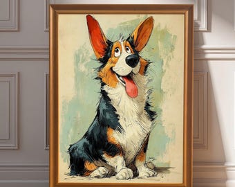 Smiling Cartoon Welsh Dog Wood Framed Art Print