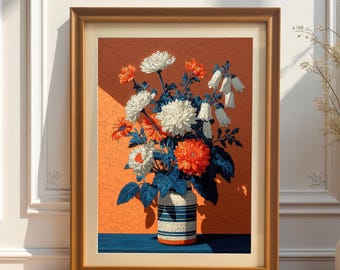 Still Life Vase of Flowers Art Print, Wood Frame Wall Poster Decor