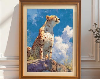Majestic Cheetah Art Print: Wood Framed Wildlife Wall Decor