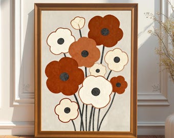 Abstract Terracotta Floral Art Print, Wood Framed Poster Wall Decor