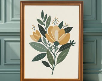 Minimalist Flower Art Print | Wood Framed Botanical Poster Wall Decor