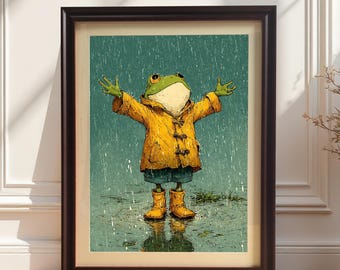 Whimsical Frog Prince Framed Wall Art, Fairytale Frog Print, Cottagecore Animal Decor