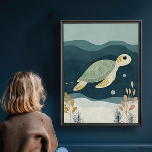 Cute Sea Turtle Wall Art Printable | Ocean Nursery Print | Under the Sea Digital Download | Coastal Kids Room Decor | Marine Life
