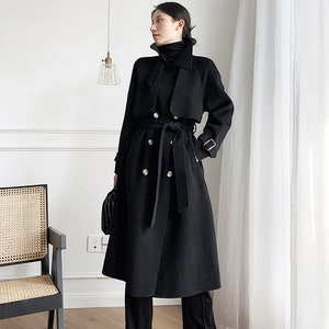 Women's Black Long Wool Coatoversize Wool Coatdouble - Etsy