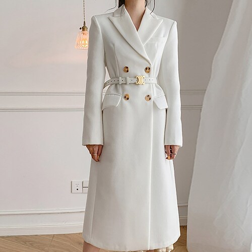 Women White Long Wool Coat,White Wool Coat,Wedding coat,Women Overcoat,wool coat,Double breasted Wool coat,Winter Wool Coat,fitted coat W114