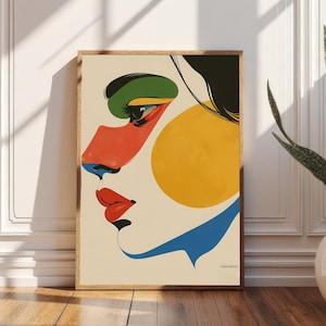 Vibrant Geometric Woman Face Art Print | Colorful Abstract Modern Digital Download Wall Art | Expressive Female Portrait Decor