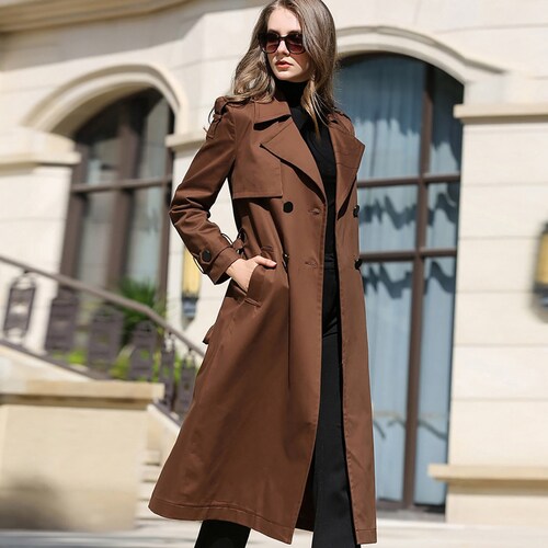 Custom Brown Double Breasted Belted Trench Coatwomen Long - Etsy