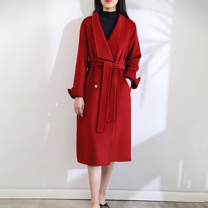 Women Red Wool Coathandmade Wool Long Coatdouble Faced Wool - Etsy Singapore