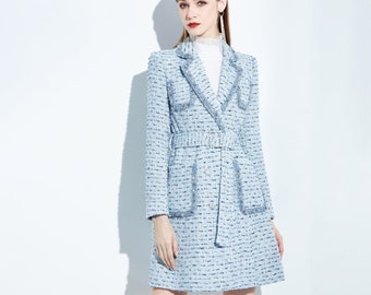 blue tweed overcoat