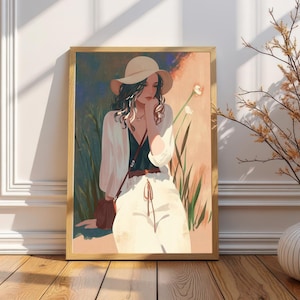 Gelassene Frau Portrait Druck, zeitgenössische Figur digitale Kunst, druckbare Wanddekor, moderne Illustration Download, weibliche Porträt Kunstwerk