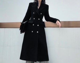 black mid length coat womens